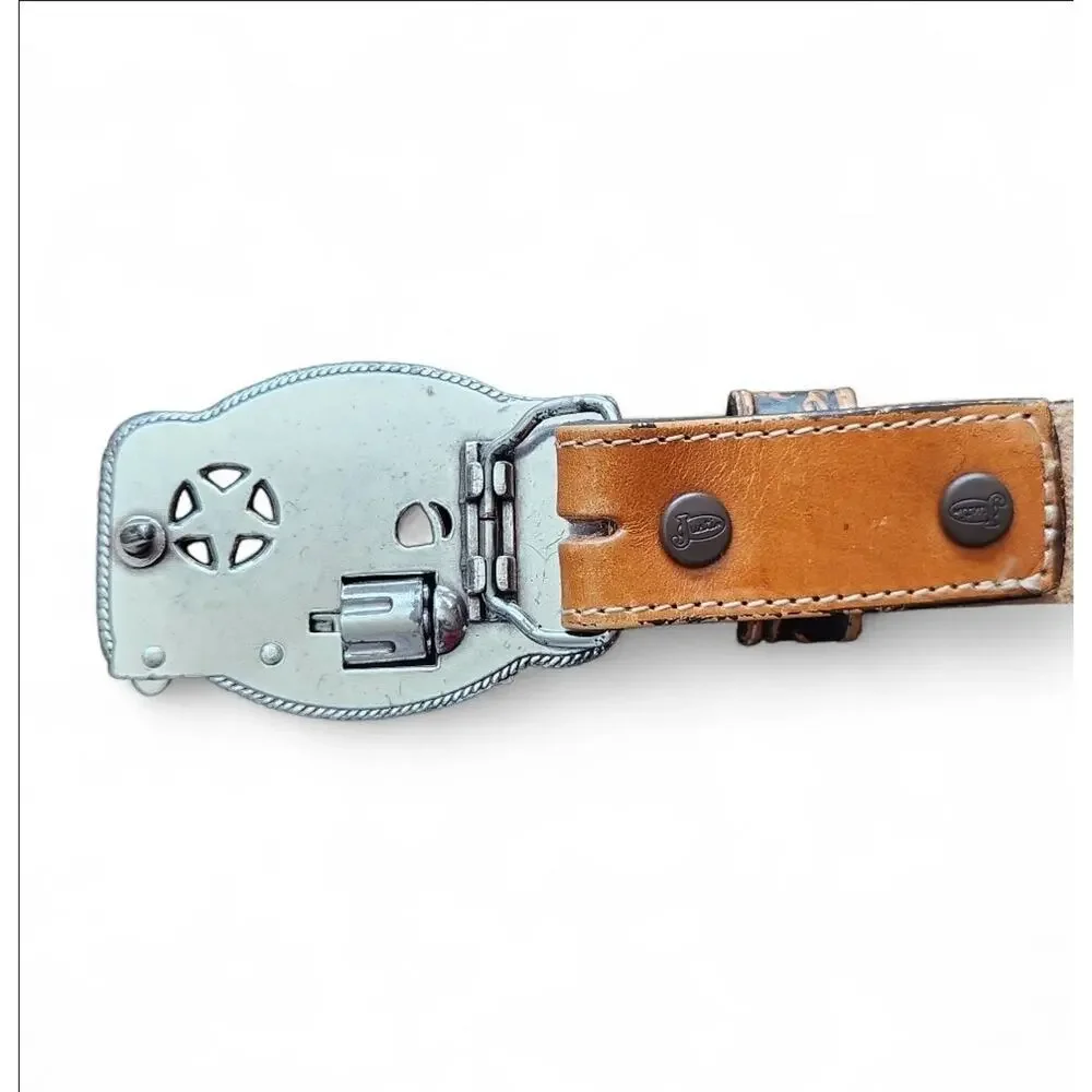 Justin Kids Lil' Trigger 3D Buckle Tooled Leather Belt Made in USA Size 28